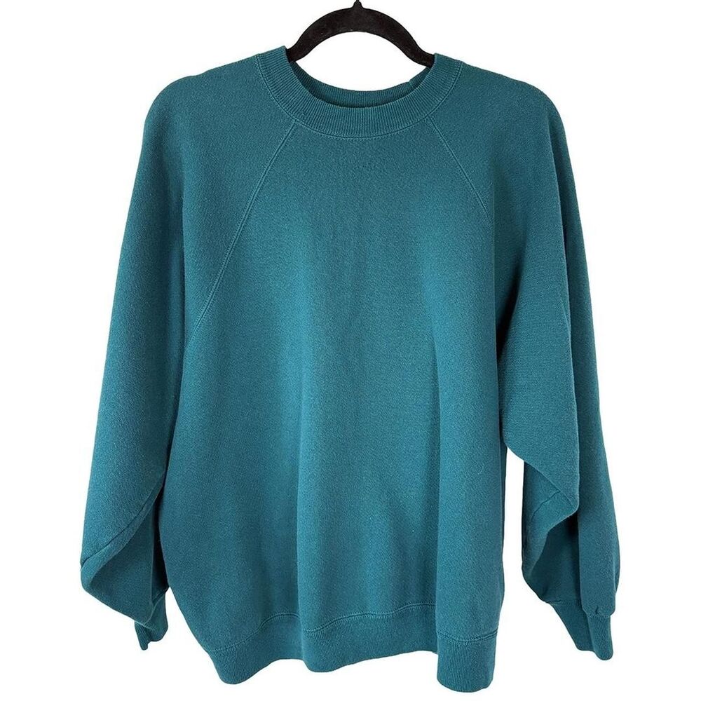 Vintage Hanes Teal Crewneck Sweatshirt | 90s Blank Raglan Pullover
